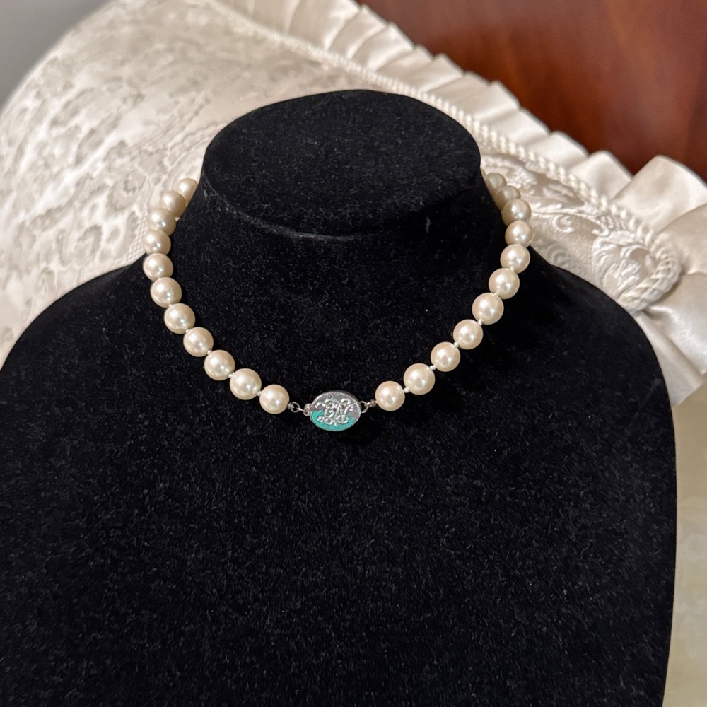 Ralph Lauren Double RL Pearl Necklace with Silver Clasp